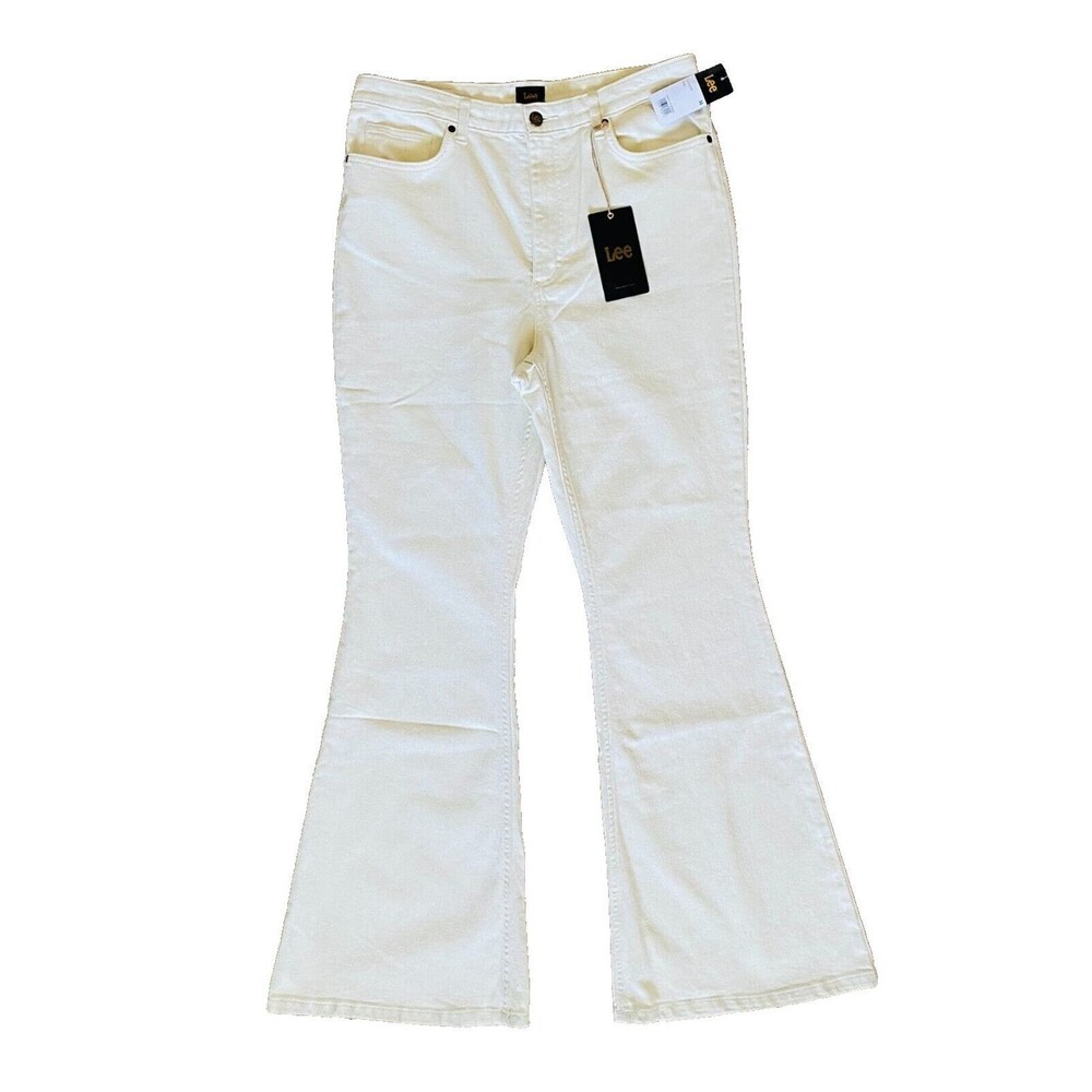 Lee Flare Jeans Womens Size 33‎ Ecru NEW Metallic Shimmer High Rise Heritage - Picture 2 of 12